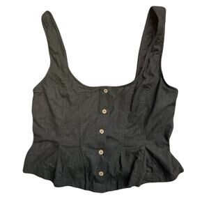 Free People Black Button Front Crop Top Smocked Back Boho XL Festival Summer